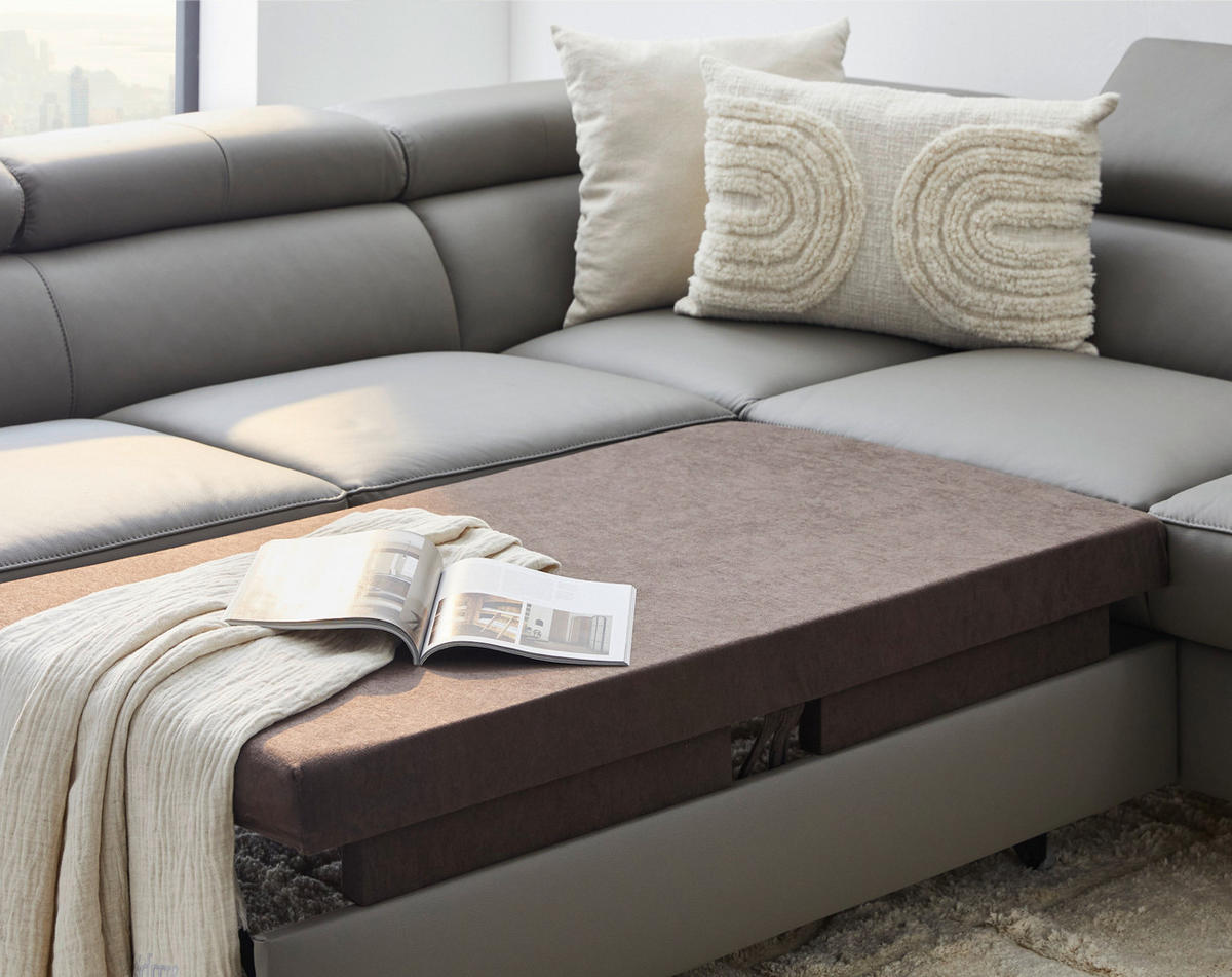 ECKSOFA in Lederlook Kombination Echtleder/Lederlook Schlammfarben  - Schlammfarben/Schwarz, Design, Leder/Textil (256/220cm) - Celina Home