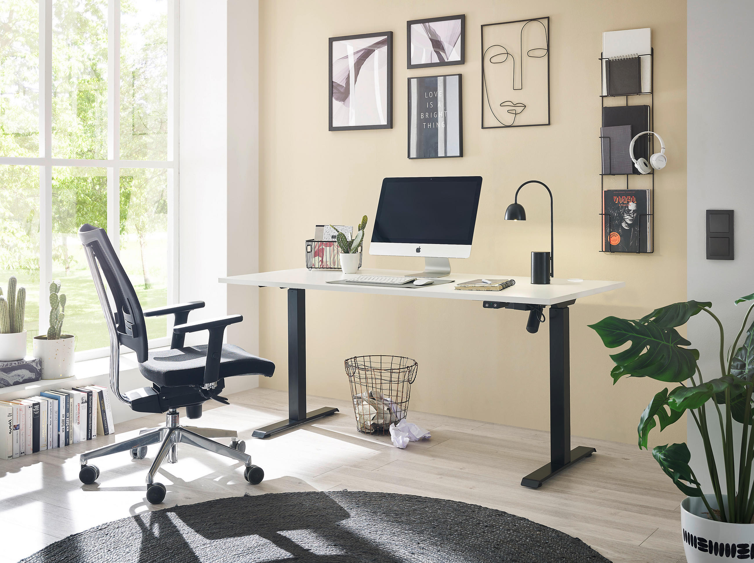 SCHREIBTISCH  in Weiss  - Weiss/Schwarz, Modern, Holzwerkstoff/Metall (160/72/72cm) - Livetastic