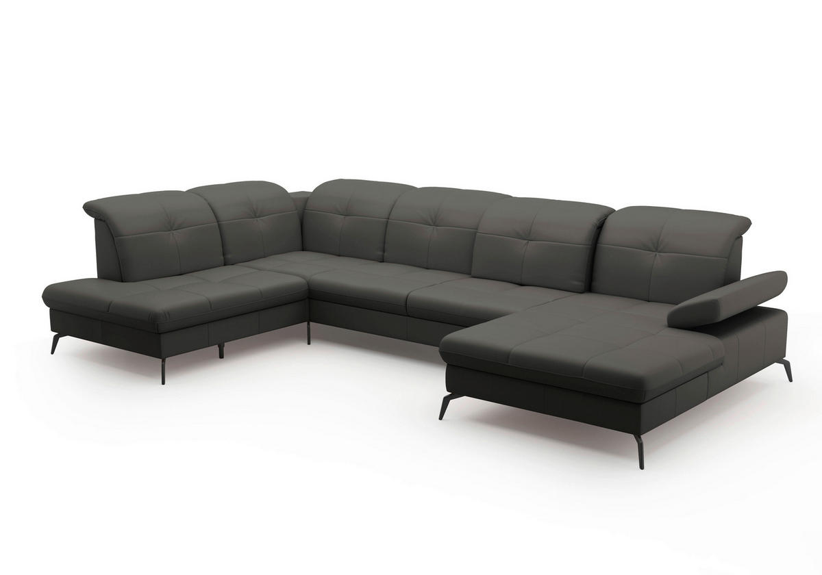 WOHNLANDSCHAFT in Vliesstoff Kombination Echtleder/Stoff Anthrazit  - Anthrazit/Schwarz, KONVENTIONELL, Leder/Textil (231/357/185cm) - Sit & More