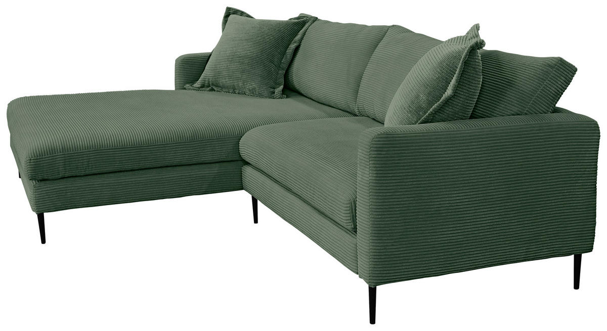ECKSOFA in Cord Dunkelgrün  193/268 cm  - Dunkelgrün/Schwarz, Design, Textil/Metall (193/268cm) - P & B