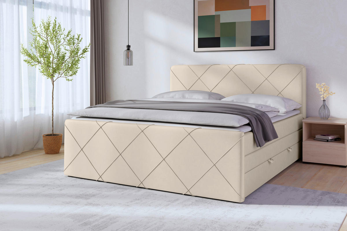 BOXSPRINGBETT 180/200 cm  in Weiss  - Weiss/Schwarz, Modern, Holzwerkstoff/Kunststoff (180/200cm) - MID.YOU