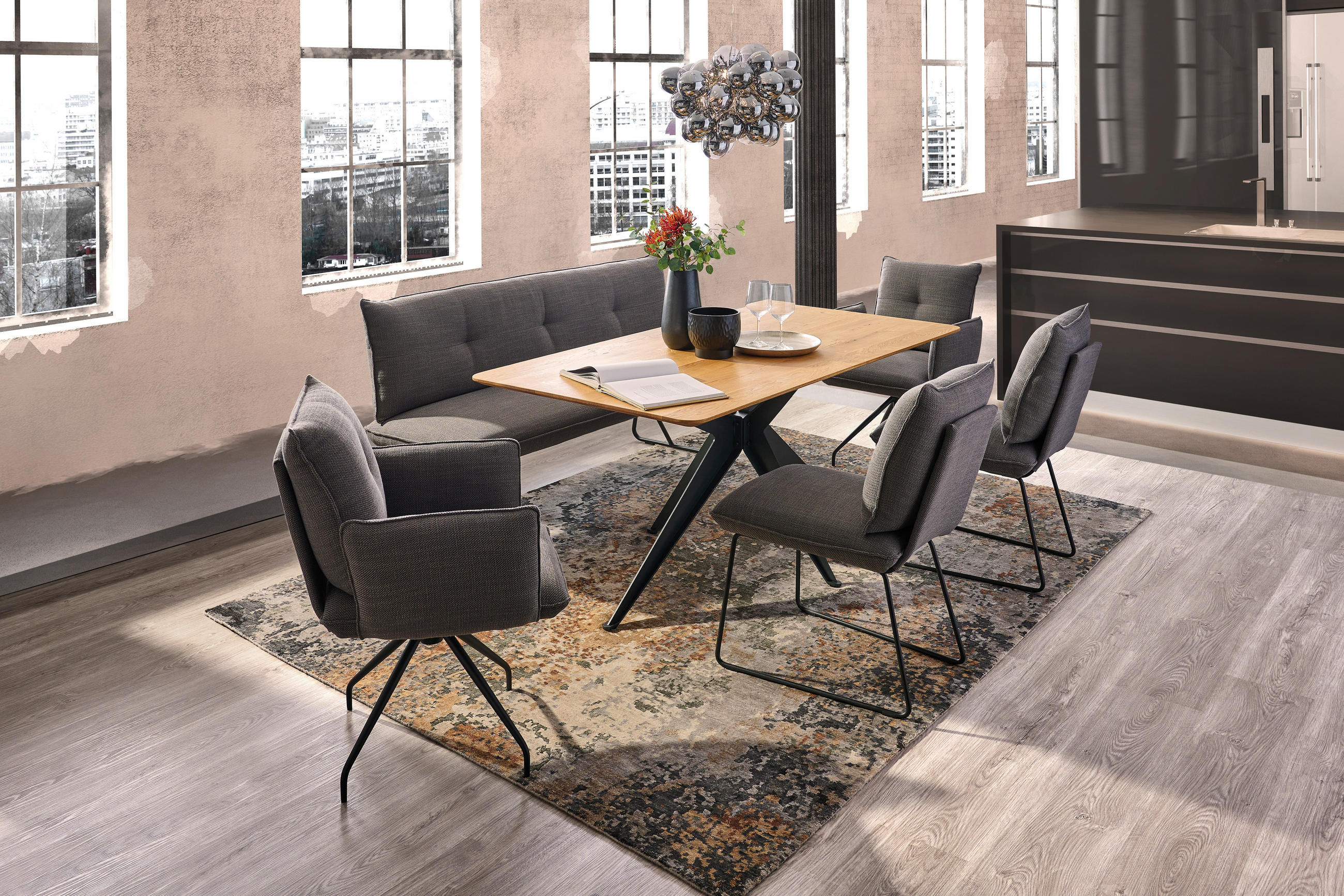 ESSTISCH in Holz, Metall 180/90/76 cm  - Eichefarben/Anthrazit, Design, Holz/Metall (180/90/76cm) - Dieter Knoll