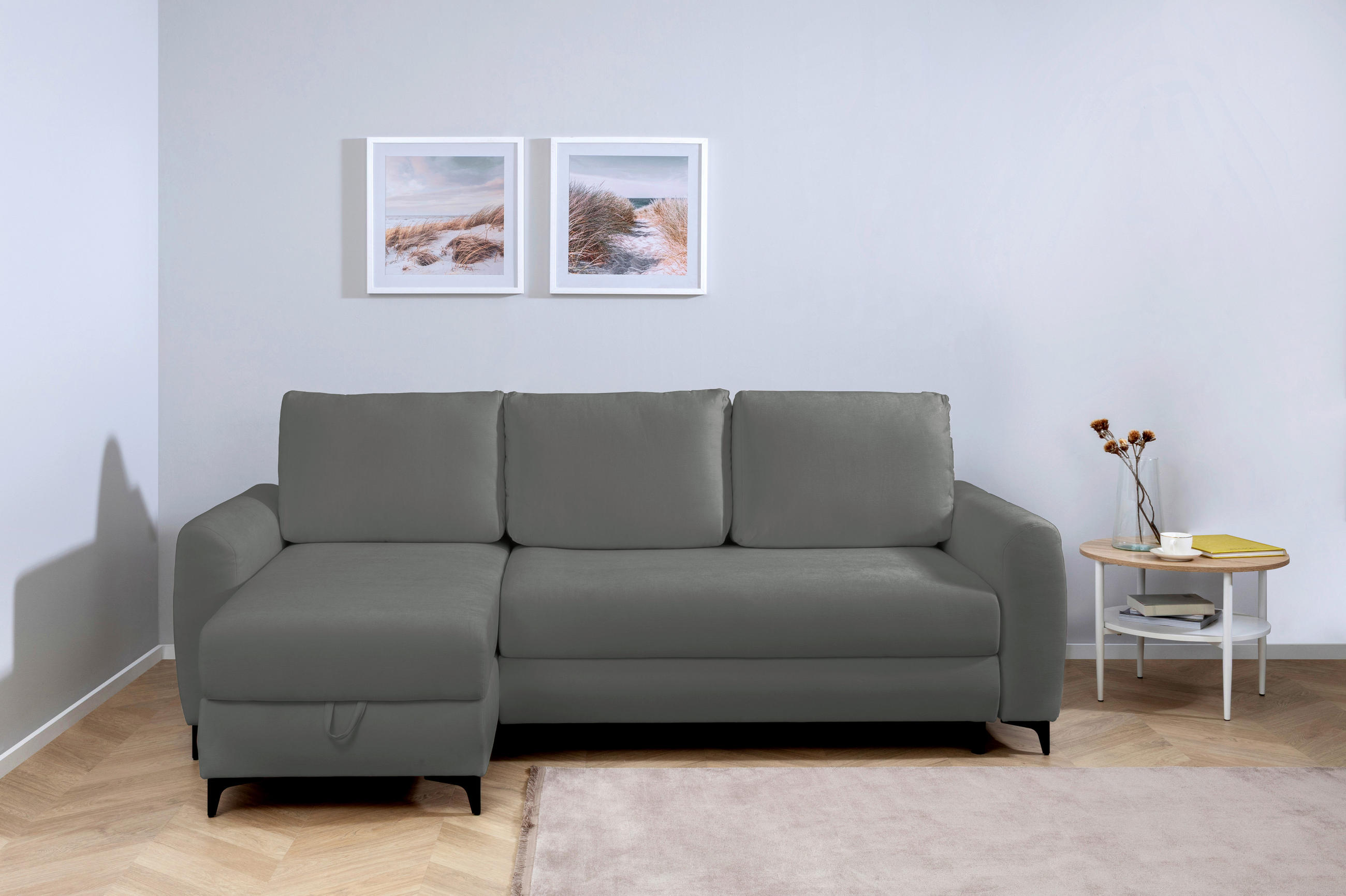 ECKSOFA Moli Dunkelgrau Bouclé  - Dunkelgrau/Schwarz, Design, Textil/Metall (236/148cm) - MID.YOU