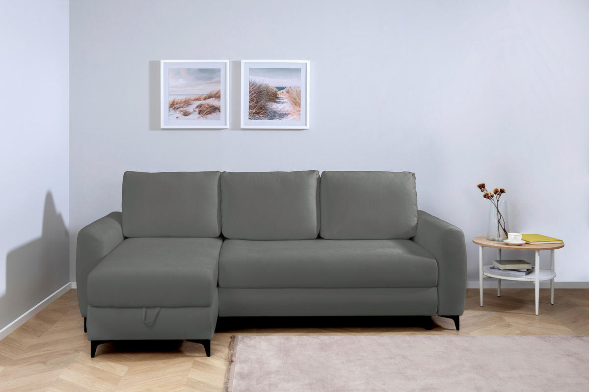 ECKSOFA Moli Dunkelgrau Bouclé  - Dunkelgrau/Schwarz, Design, Textil/Metall (236/148cm) - MID.YOU