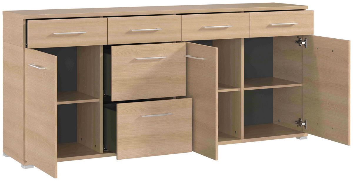 SIDEBOARD  in 192/87/40 cm  - Eichefarben/Silberfarben, KONVENTIONELL, Holzwerkstoff/Kunststoff (192/87/40cm)