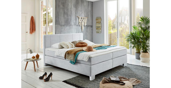 BOXSPRINGBETT 200/200 cm  in Mintgrau  - Mintgrau/Chromfarben, KONVENTIONELL, Kunststoff/Textil (200/200cm) - Hom`in