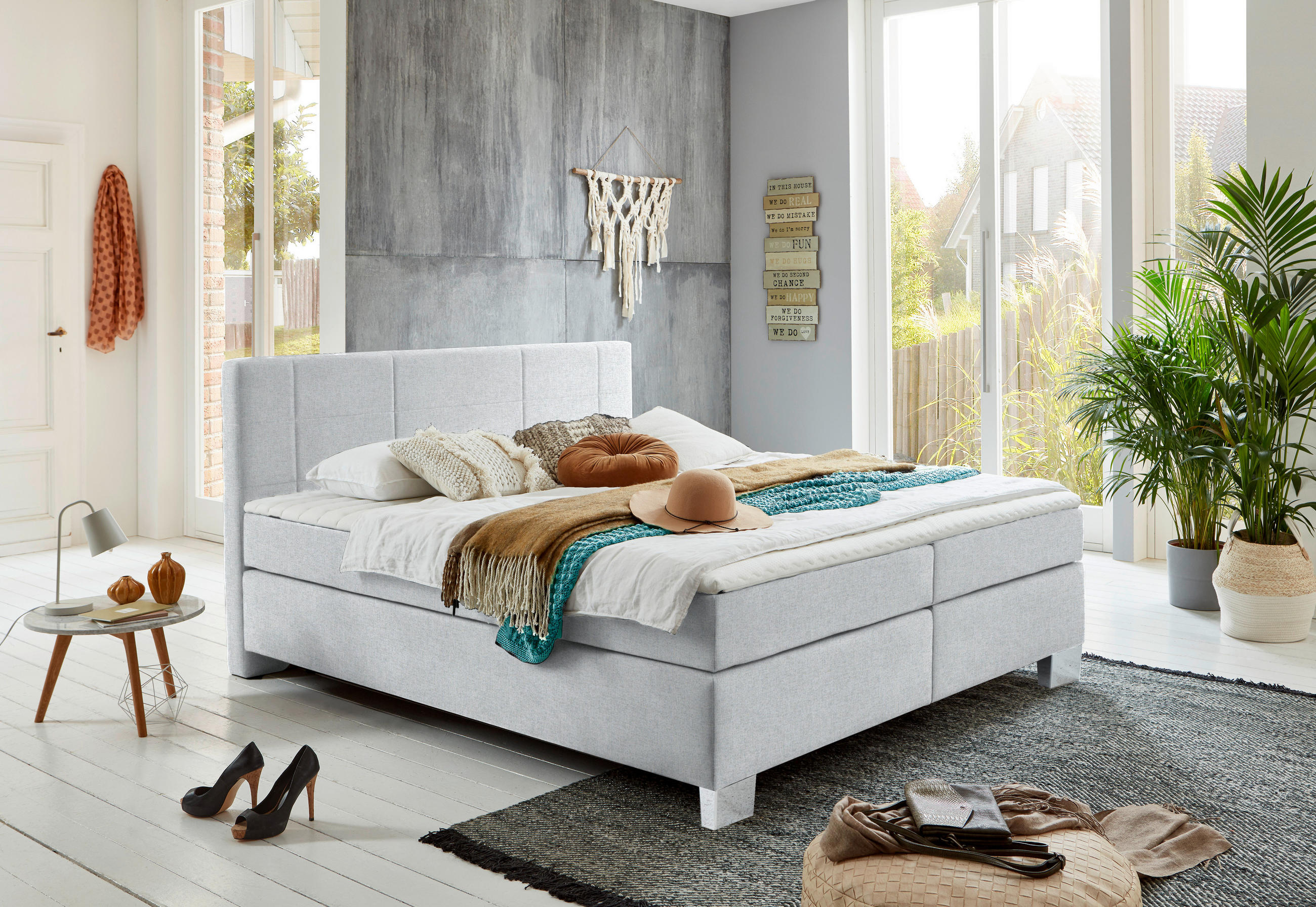 BOXSPRINGBETT 200/200 cm  in Mintgrau  - Mintgrau/Chromfarben, Konventionell, Kunststoff/Textil (200/200cm) - Hom`in