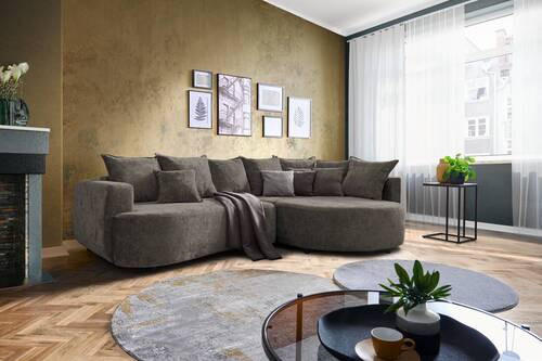 ECKSOFA in Chenille Dunkelbraun  - Dunkelbraun/Schwarz, Design, Kunststoff/Textil (307/194cm) - Carryhome