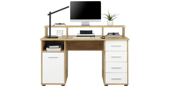 SCHREIBTISCH 138/67/92 cm - Eichefarben/Silberfarben, KONVENTIONELL, Holzwerkstoff/Kunststoff (138/67/92cm) - Cantus
