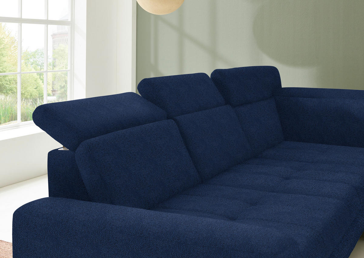 ECKSOFA in Chenille Dunkelblau  - Schwarz/Dunkelblau, Design, Textil/Metall (310/220cm) - Beldomo Style