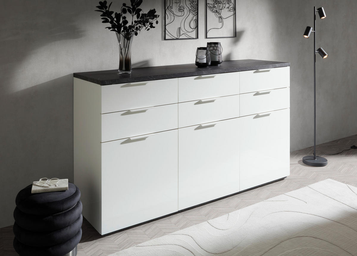 SIDEBOARD  180/102/50 cm 6 låda(or)  - vit/vit högglans, Modern, trämaterial (180/102/50cm) - Hom`in