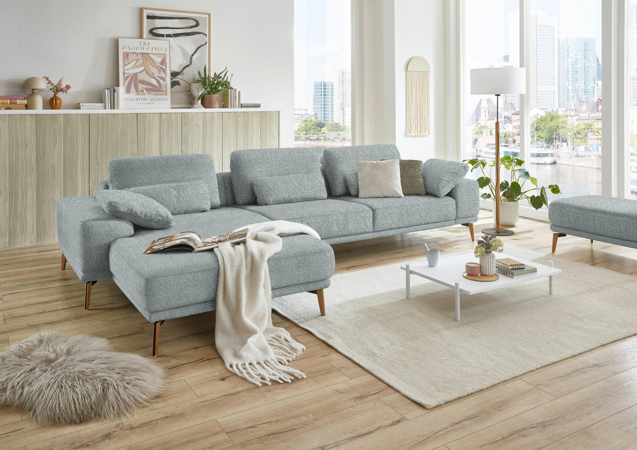 ECKSOFA in Flachgewebe Hellgrau  193/334 cm  - Wildeiche/Hellgrau, Design, Holz/Textil (193/334cm) - Niels Andersson