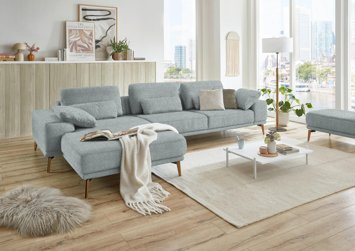 ECKSOFA in Flachgewebe Hellgrau  193/334 cm  - Wildeiche/Hellgrau, Design, Holz/Textil (193/334cm) - Niels Andersson