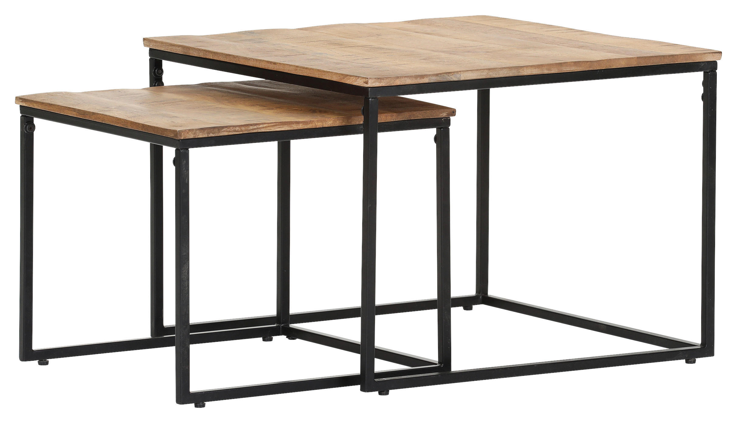 COUCHTISCHSET Mangoholz massiv 45-60/45-60/39-45 cm quadratisch Naturfarben, Schwarz  - Schwarz/Naturfarben, KONVENTIONELL, Holz/Metall (45-60/45-60/39-45cm) - Landscape
