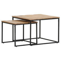 COUCHTISCHSET Mangoholz massiv 45-60/45-60/39-45 cm quadratisch Naturfarben, Schwarz  - Schwarz/Naturfarben, KONVENTIONELL, Holz/Metall (45-60/45-60/39-45cm) - Landscape