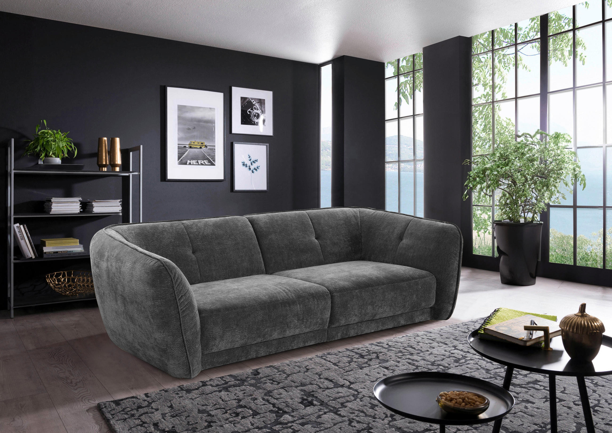 BIGSOFA Chenille Grau  - Schwarz/Grau, KONVENTIONELL, Kunststoff/Textil (290/86/121cm) - Cantus