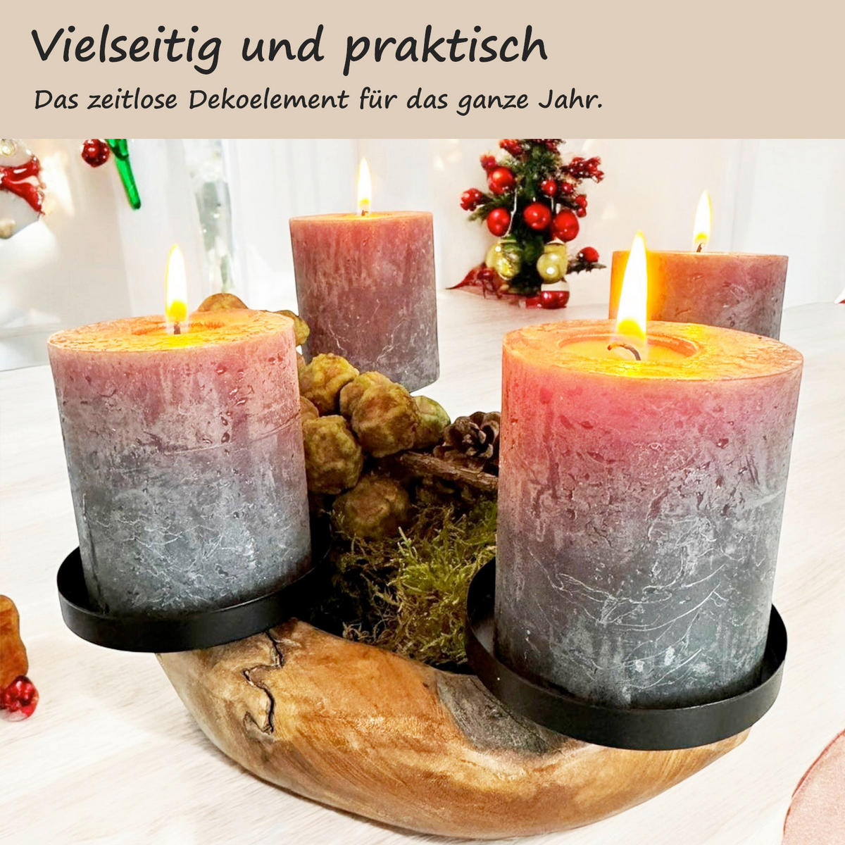 ADVENTSKERZENHALTER - Nussbaumfarben, Trend, Holz/Metall (20/10/20cm) - Milino