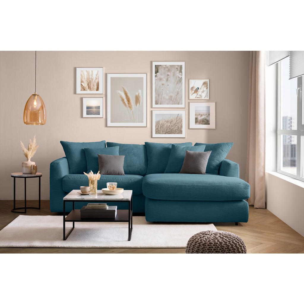 Thumbnail - home24 Ecksofa, Petrol, Textil, 3-Sitzer, Füllung: Polyester, Ottomane rechts, seitenverkehrt montierbar, L-Form, 235x17...