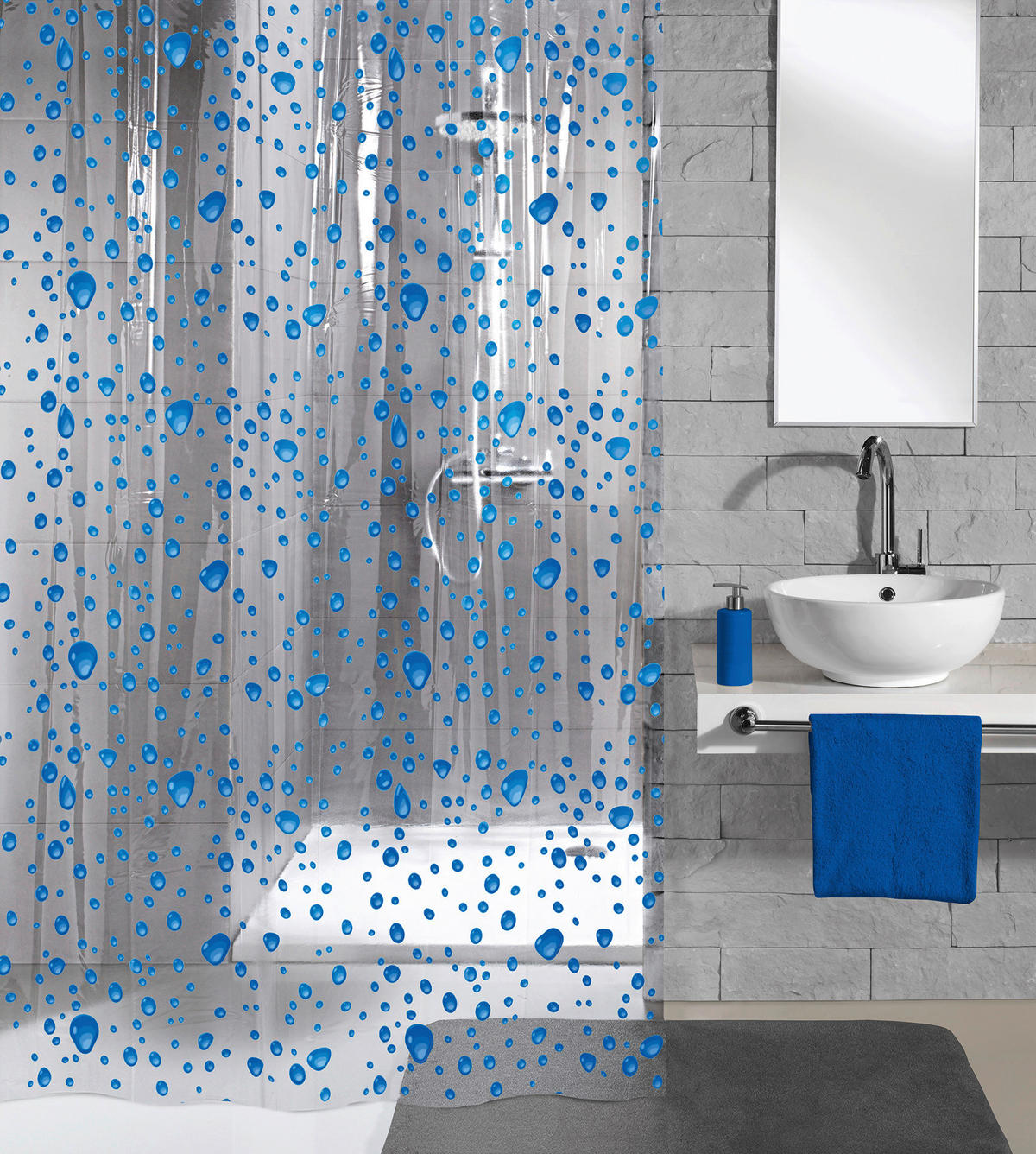 DUSCHVORHANG Bubble 180/200 cm  - Blau, Trend, Kunststoff (180/200cm) - Kleine Wolke