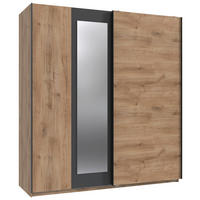 SCHWEBETÜRENSCHRANK 180/198/65 cm 2-türig Graphitfarben, Plankeneiche  - Plankeneiche/Schwarz, Design, Glas/Holzwerkstoff (180/198/65cm) - Boxxx