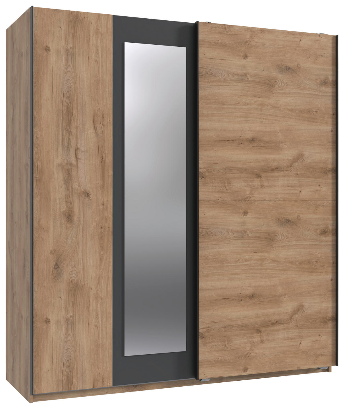 SCHWEBETÜRENSCHRANK 180/198/65 cm 2-türig Graphitfarben, Plankeneiche  - Plankeneiche/Schwarz, Design, Glas/Holzwerkstoff (180/198/65cm) - Boxxx