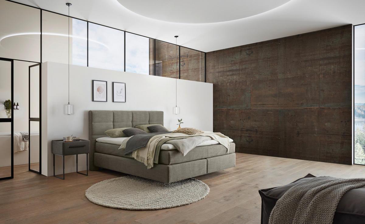 BOXSPRINGBETT 160/200 cm,  in Greige, Topper, Matratzen, H2 + H2 = mittel  - Greige/Schwarz, Design, Kunststoff/Textil (160/200cm) - Dieter Knoll