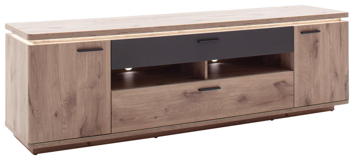 LOWBOARD Anthrazit, Eiche dunkel  210/65/50 cm  - Eiche dunkel/Anthrazit, KONVENTIONELL, Holzwerkstoff/Metall (210/65/50cm) - Cantus