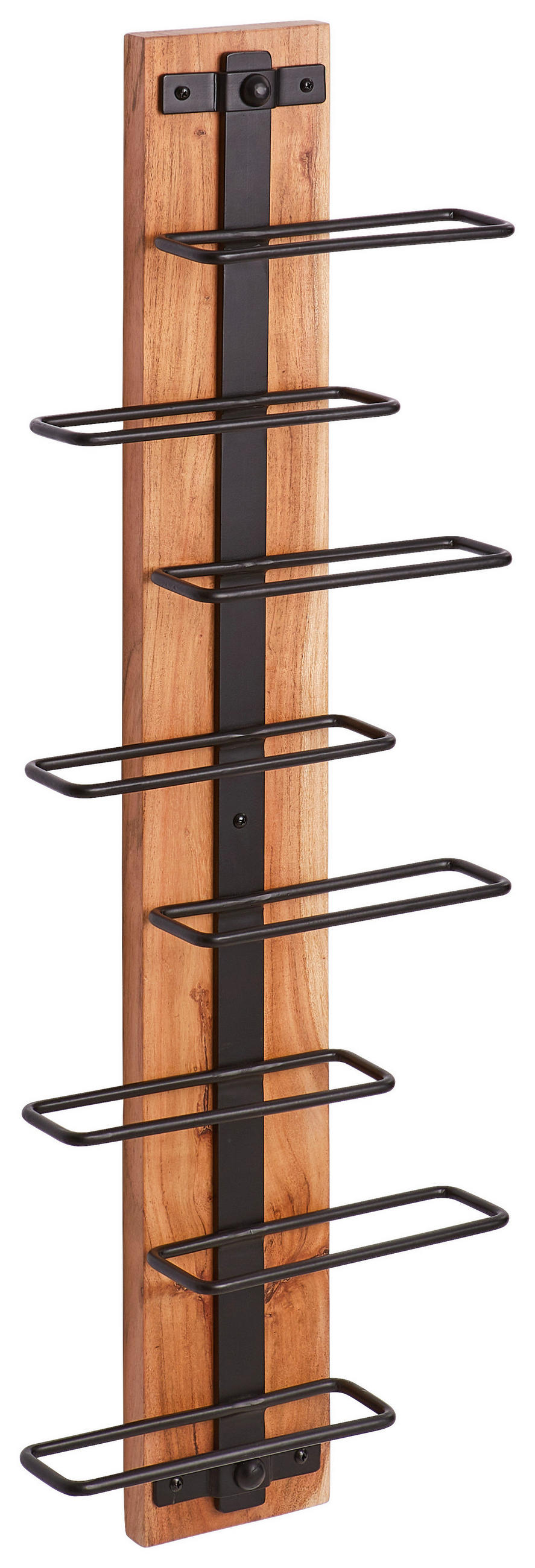 POLICA ZA VINO crna, boja akacije drvo, metal - boja akacije/crna, Dizajnerski, metal/drvo (30/90/10cm) - Carryhome
