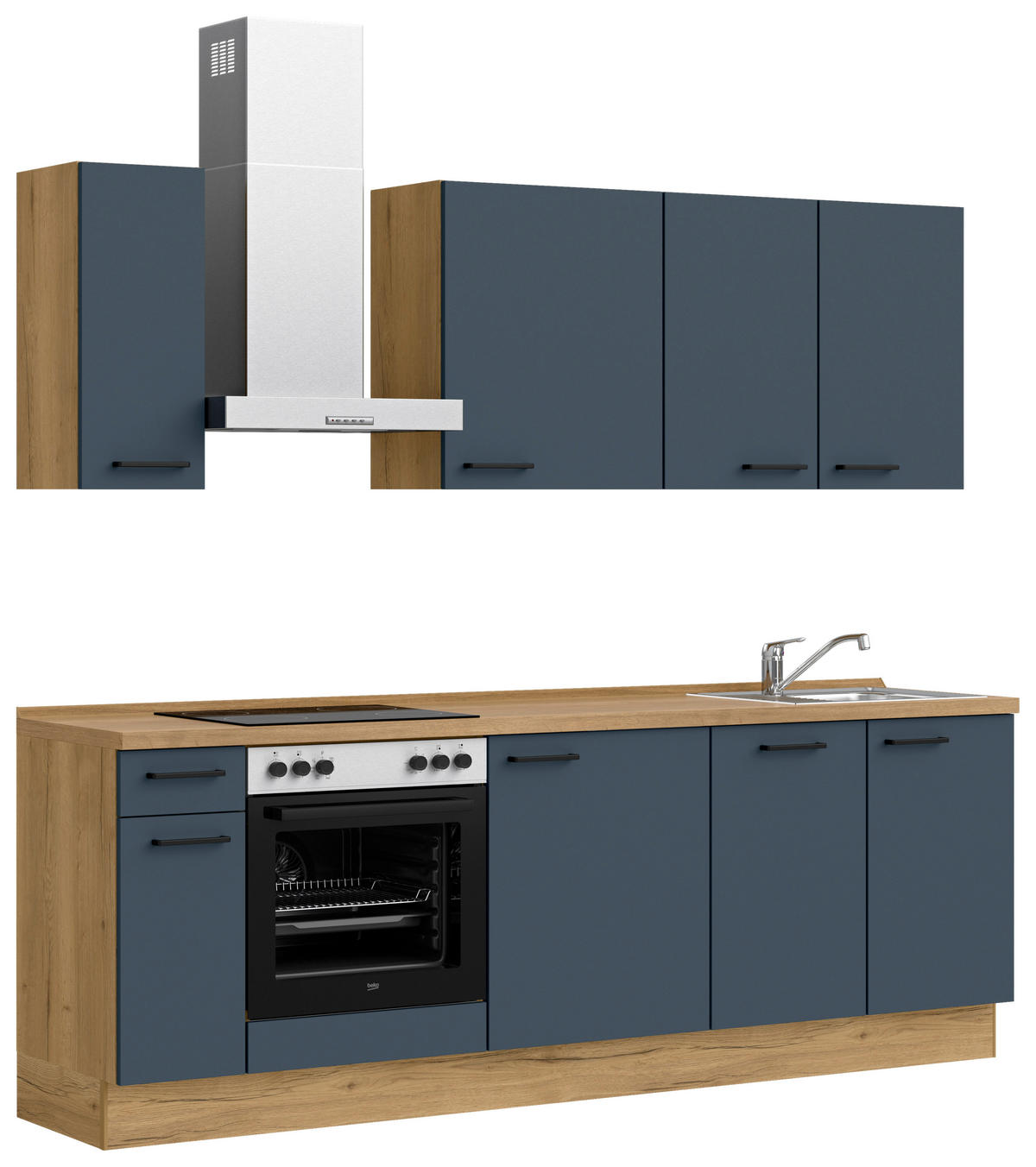 KÜCHENBLOCK Easytouch 240 cm  in Eichefarben, Dunkelblau  - Eichefarben/Schwarz, MODERN, Holzwerkstoff/Metall (240cm) - Nobilia