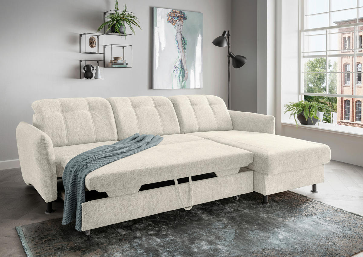 ECKSOFA in Chenille Beige  - Beige/Schwarz, Modern, Textil/Metall (267/184cm) - Livetastic