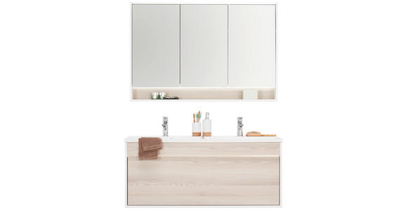 BADEZIMMER 120 cm  - Eschefarben/Weiß, KONVENTIONELL, Glas/Holzwerkstoff (120cm) - Voleo