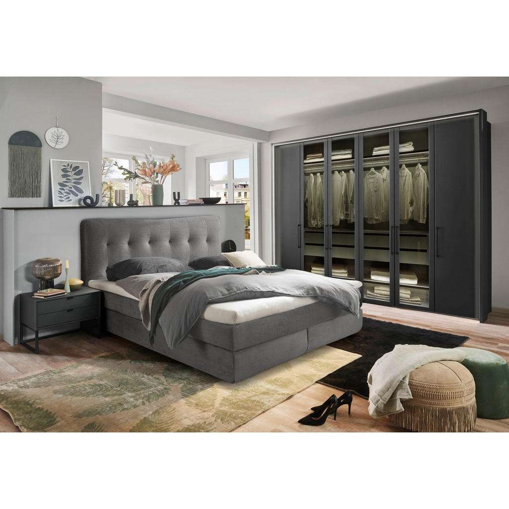 Thumbnail - Esposa Boxspringbett, Silber, Textil, H3 + H4, 7-Zonen, 180x200 cm, gepolstertes Kopfteil, Federkernmatratze, Topper dur...