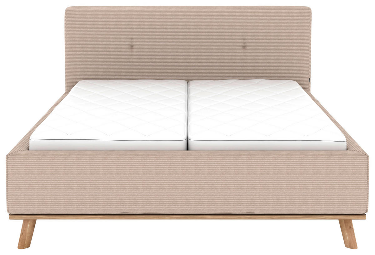 POLSTERBETT Matratze, Lattenrost, Bettkasten 160/200 cm  in Taupe  - Taupe/Eichefarben, Design, Holz/Textil (160/200cm) - Musterring