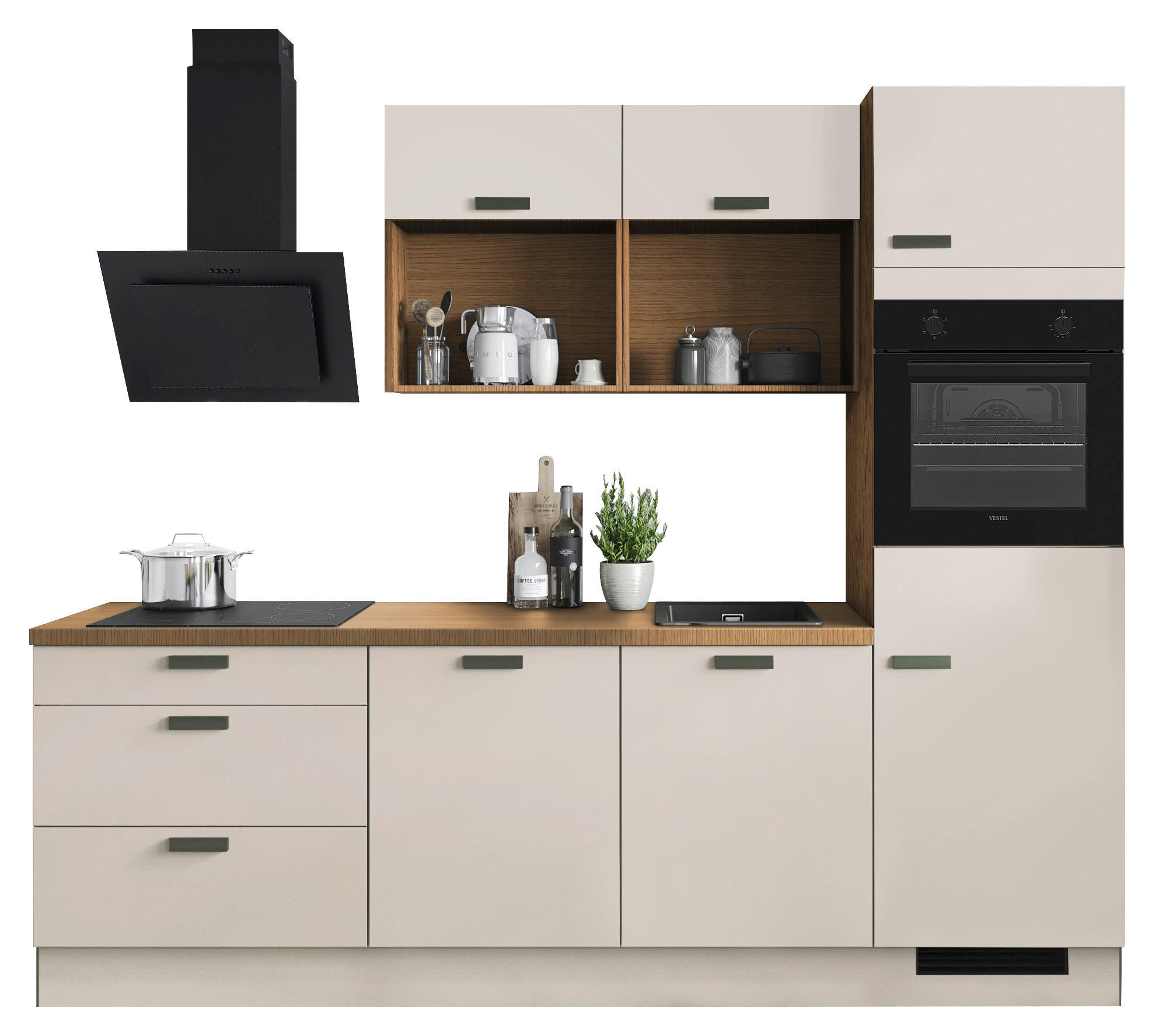 Venda Küchenblock Ve120 Eiche, Hellgrau 260 cm