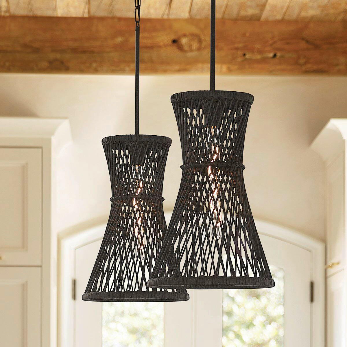 HÄNGELEUCHTE Twyla  57,7/30,5/30,5 cm  - Schwarz, Natur, Holz/Metall (57,7/30,5/30,5cm) - Elstead Lighting