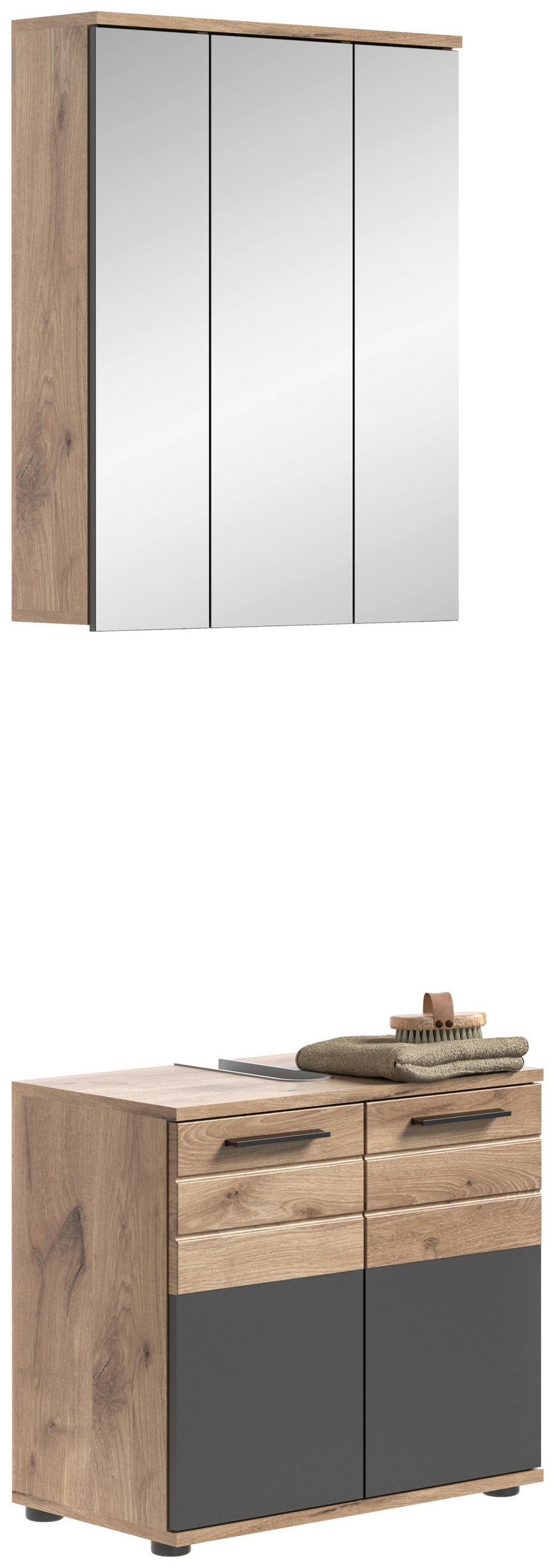 BADEZIMMER 2-teilig in 60 cm - Eichefarben/Schwarz, MODERN, Glas/Holzwerkstoff (60cm) - MID.YOU