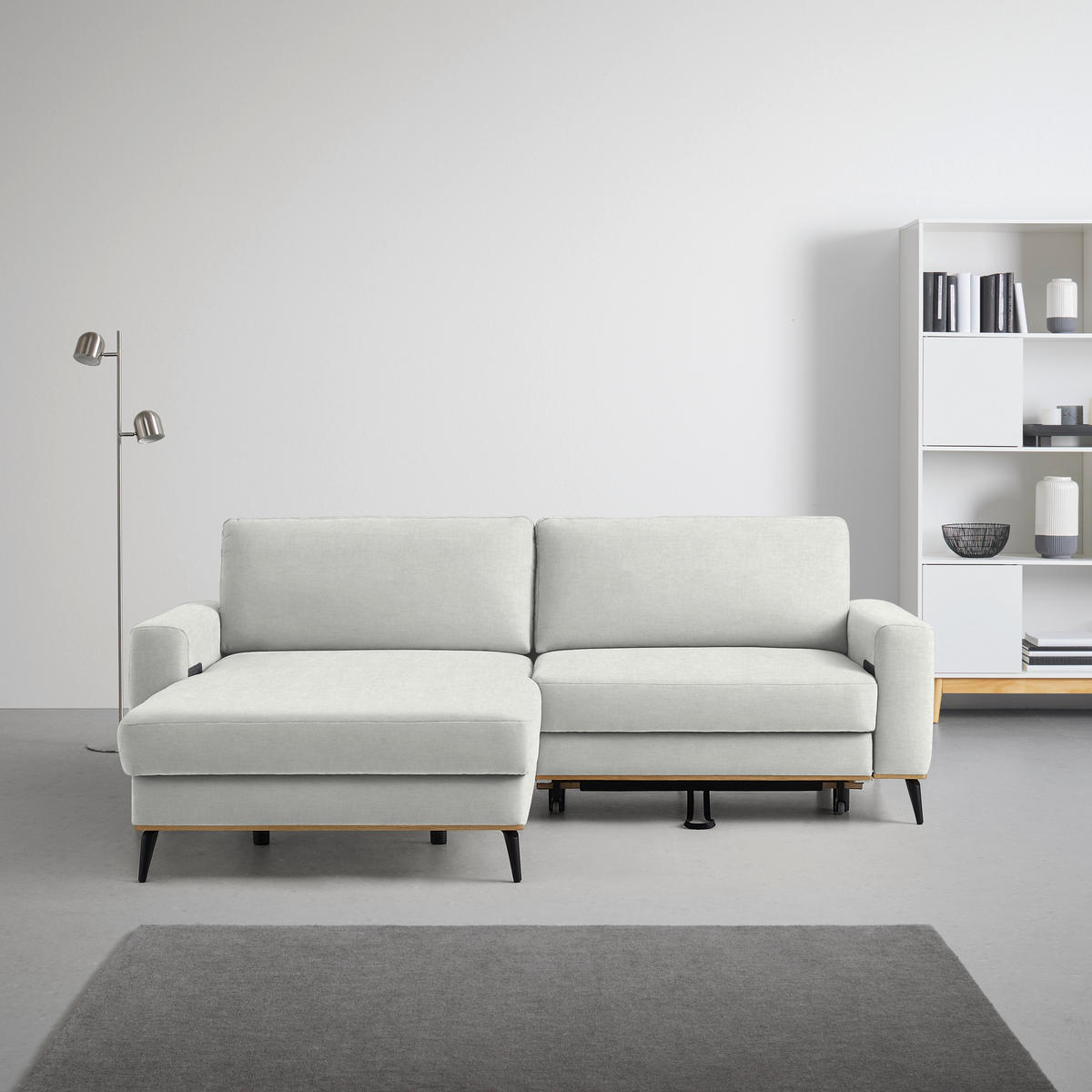 ECKSOFA Chenille Creme  - Creme/Schwarz, Konventionell, Holz/Textil (167/87/234cm) - MID.YOU