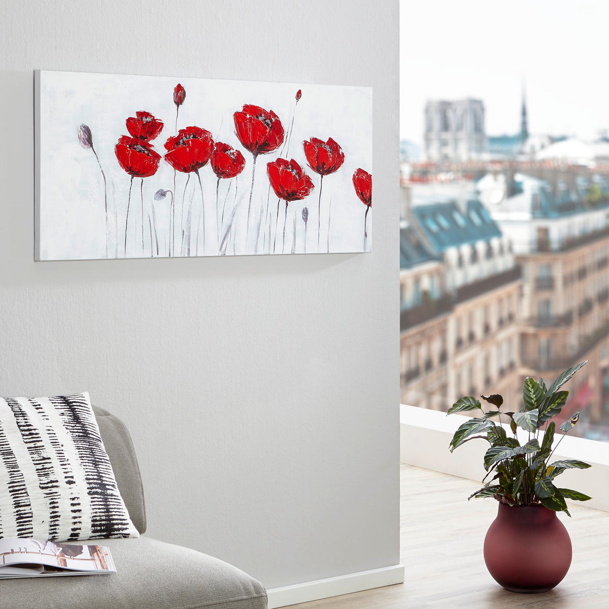 ÖLGEMÄLDE Blumen 120/55 cm  - Rot/Weiß, LIFESTYLE, Holz/Textil (120/55cm) - Monee