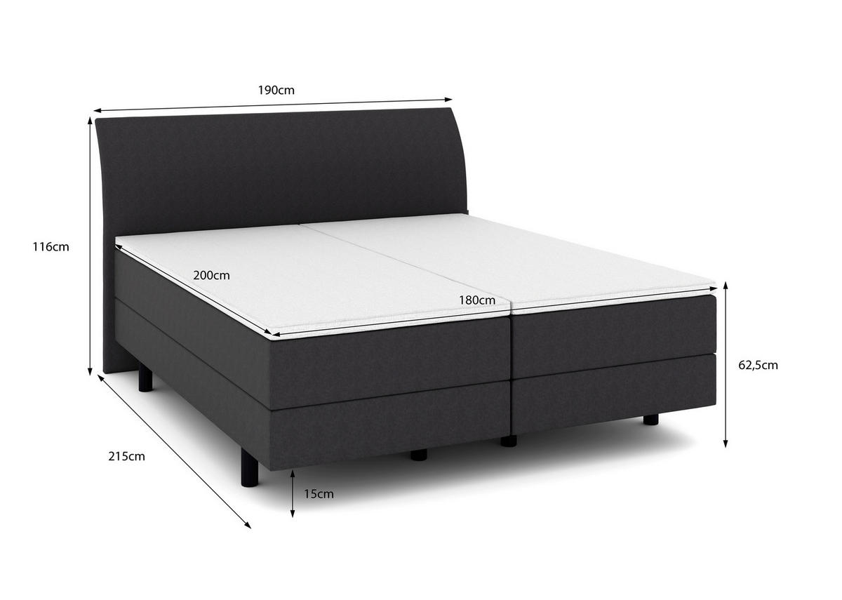BOXSPRINGBETT 180/200 cm  in Grau  - Schwarz/Grau, KONVENTIONELL, Kunststoff/Textil (180/200cm) - Musterring