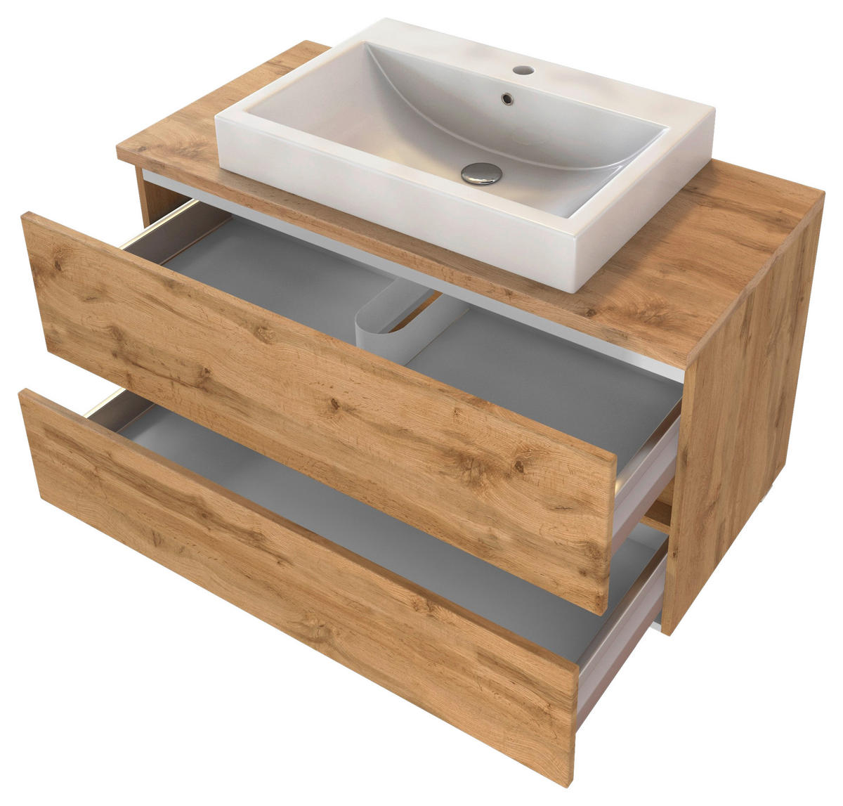 WASCHTISCHKOMBI 100 cm  - Eiche Wotan/Weiß, MODERN, Keramik/Holzwerkstoff (100cm) - Held