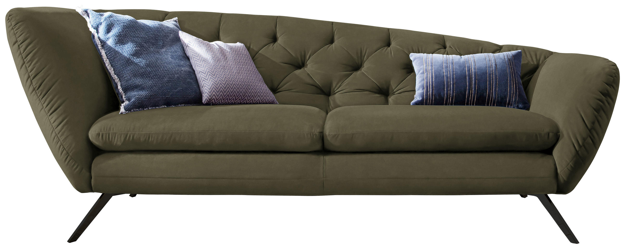 CHESTERFIELD-SOFA  in Mikrofaser Olivgrün  - Schwarz/Olivgrün, Design, Textil/Metall (223/84/90cm) - Pure Home Lifestyle