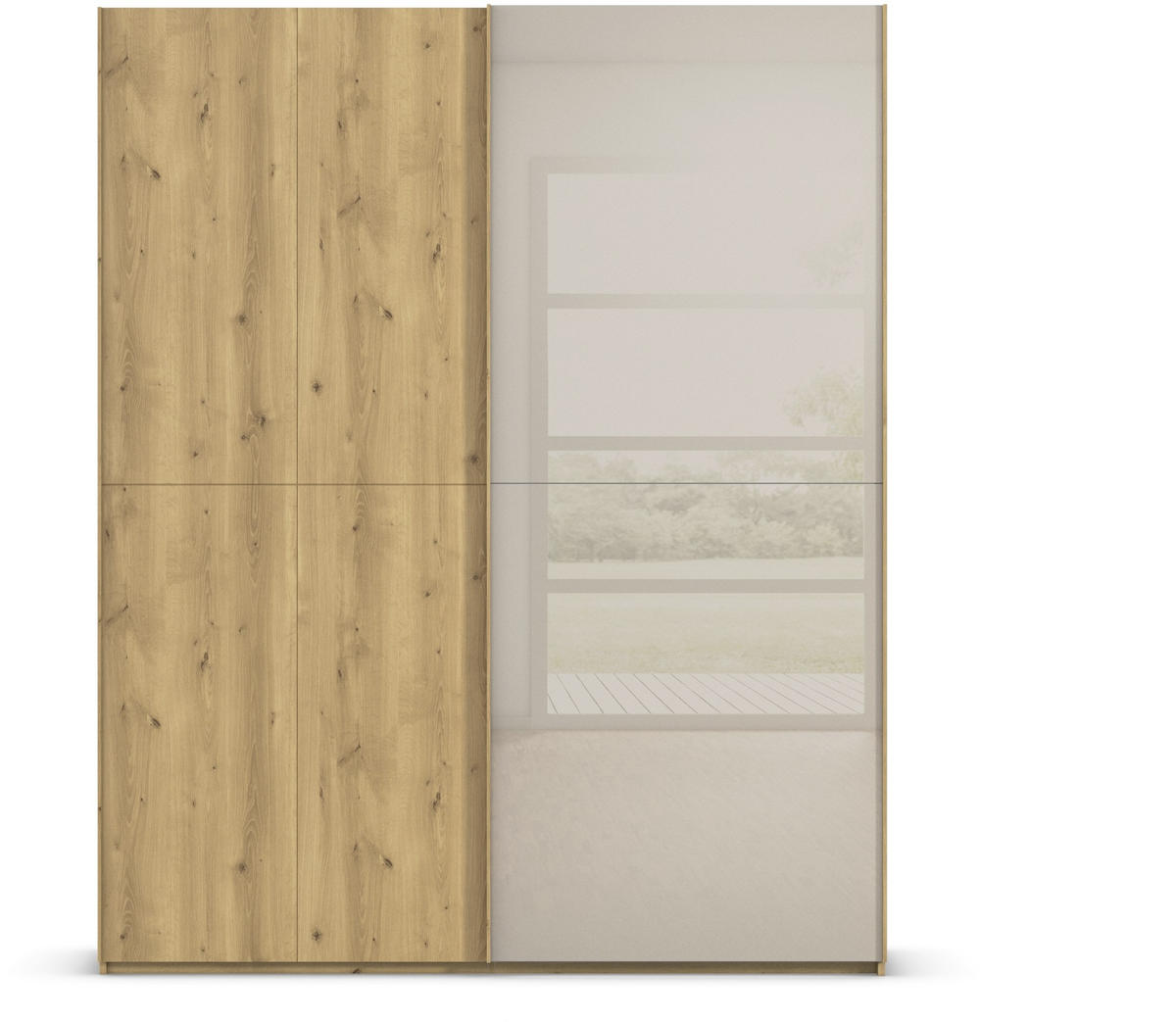 SCHWEBETÜRENSCHRANK 180/223/68 cm 2-türig Eichefarben, Fango  - Fango/Eichefarben, Design, Glas/Holz (180/223/68cm) - Novel