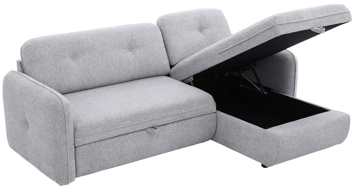 ECKSOFA Hellgrau Chenille  - Hellgrau/Schwarz, Design, Kunststoff/Textil (154/221cm) - Carryhome