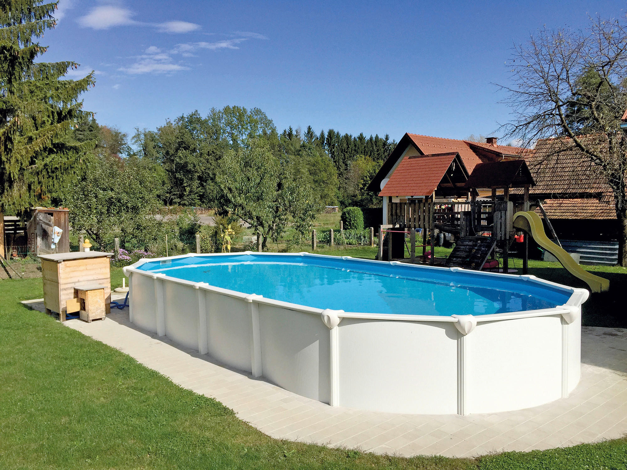 POOL-SET 132 610/370/130 cm  - Blau/Weiß, Basics, Kunststoff/Metall (610/370/130cm)
