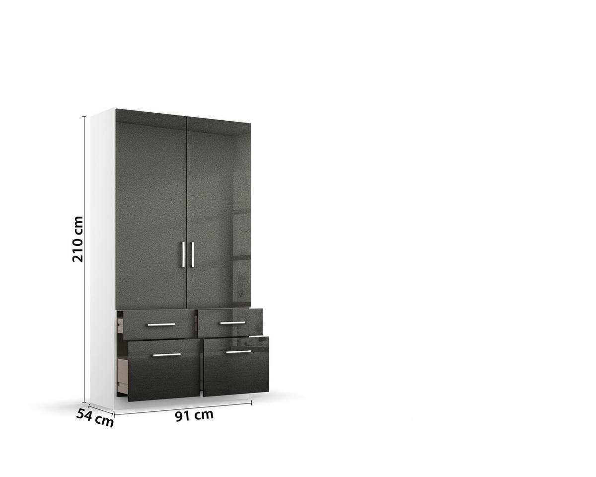 DREHTÜRENSCHRANK 91/197/54 cm 2-türig Weiß, Grau  - Chromfarben/Weiß, MODERN, Holzwerkstoff/Kunststoff (91/197/54cm) - Rauch Möbel