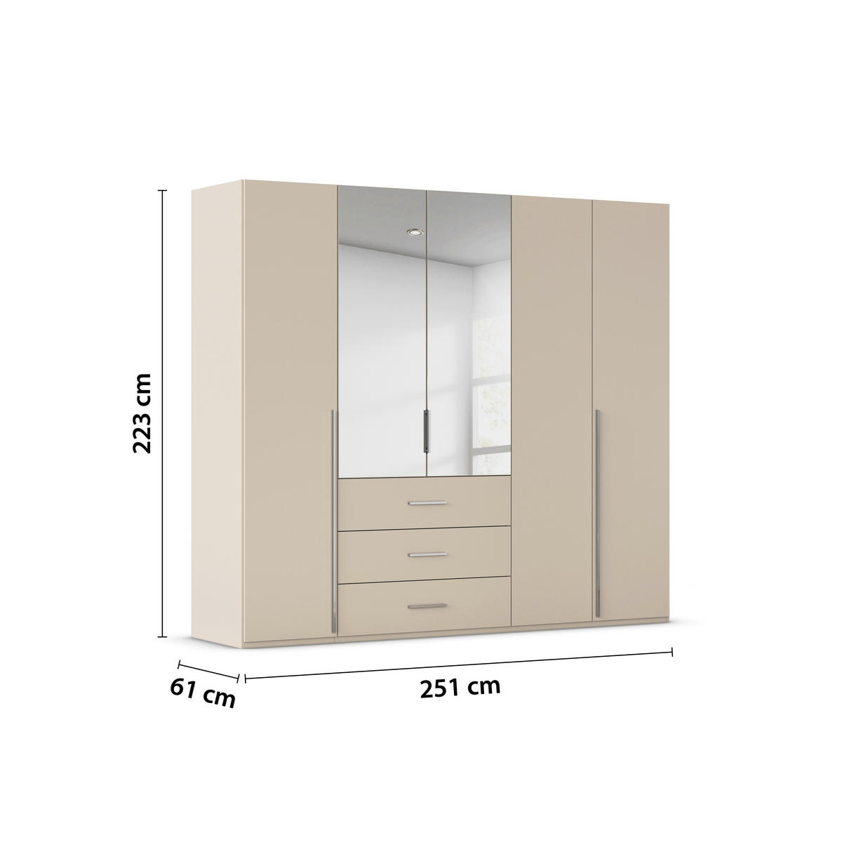 DREHTÜRENSCHRANK 251/223/60 cm,  in Champagner, 5-türig  - Chromfarben/Champagner, Design, Glas/Holzwerkstoff (251/223/60cm) - home24