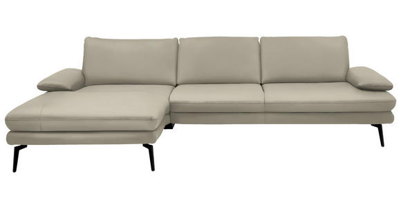 ECKSOFA in Echtleder Ecru 180/310 cm - Ecru/Schwarz, Design, Leder/Metall (180/310cm) - Dieter Knoll