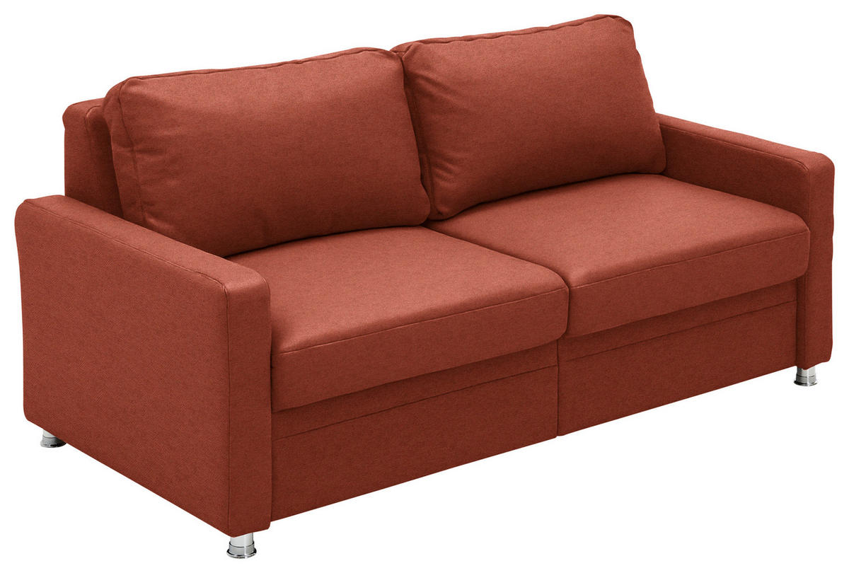 SCHLAFSOFA Chenille Rotorange  - Chromfarben/Rotorange, KONVENTIONELL, Textil/Metall (186/90/100cm) - Beldomo Style