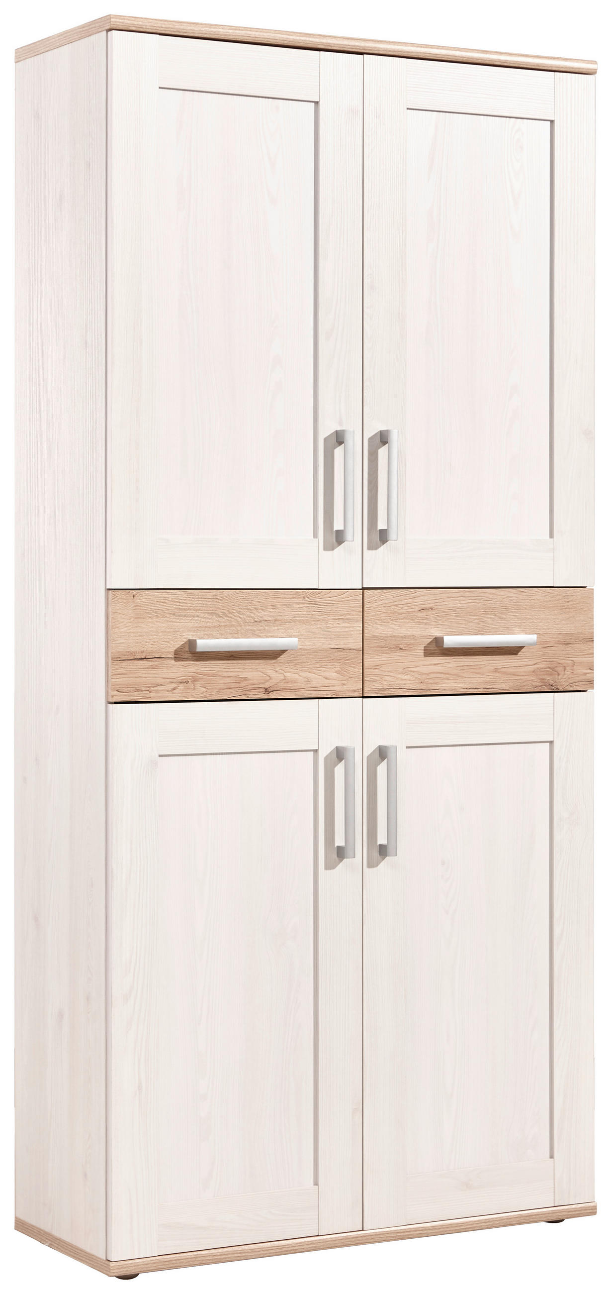 SCHUHSCHRANK Weiß, Eichefarben - Eichefarben/Alufarben, Design, Holzwerkstoff/Kunststoff (90/196/38cm) - Xora