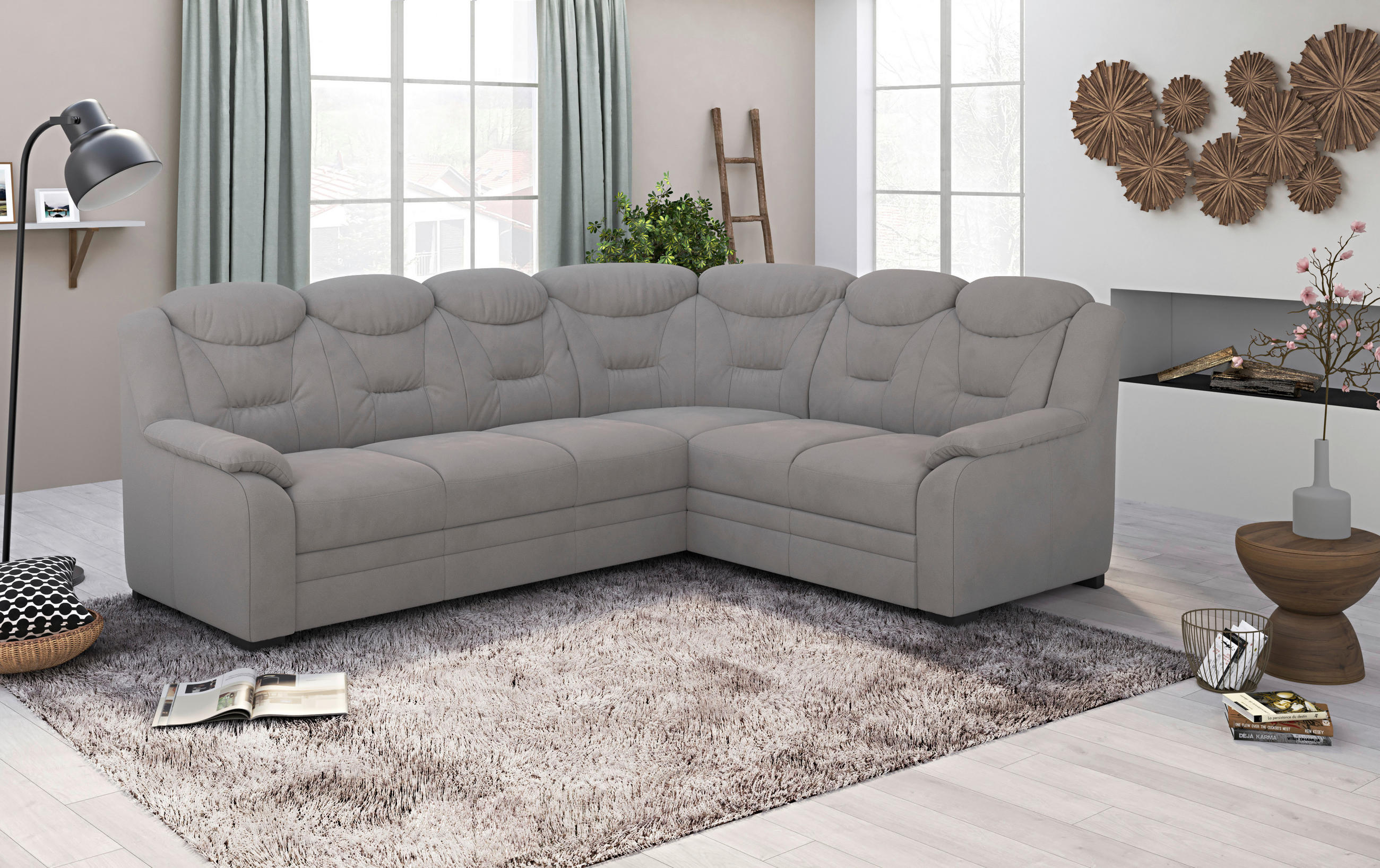 ECKSOFA Hellgrau Mikrofaser  - Hellgrau/Schwarz, Basics, Kunststoff/Textil (263/211cm) - MID.YOU